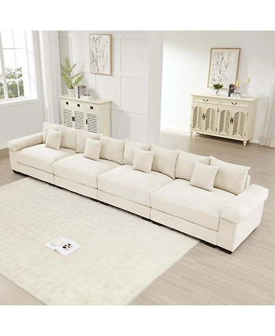 Streamdale Oversized Cloud Modular Sectional Couch, Premium Corduroy 3-Seater, 12 Pillows, Cream