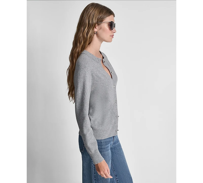 Dkny Jeans Women's Rhinestone Button-Front Crewneck Cardigan