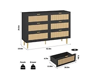 Gaomon Wooden Natural Rattan 6 Drawer Dresser for Bedroom