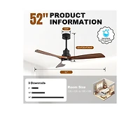 Sofucor 52-Inch Modern Black 3-Blade Ceiling Fan with Light, Remote Control & Mobile Device Connectivity