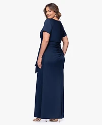 Xscape Plus Short-Sleeve V-Neck Long Dress
