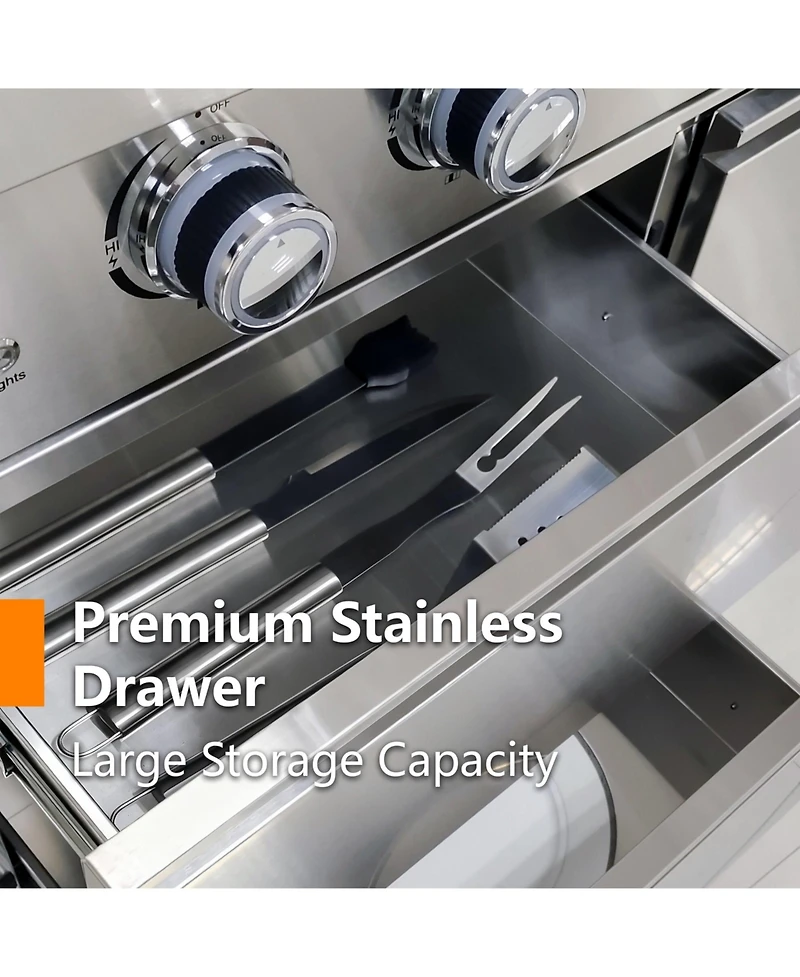 Mondawe 43" 6-Burner Gas Grill Outdoor Kitchen with Rotisserie, Granite & Storage