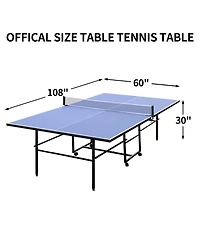 Rbied Foldable 9ft Mdf Indoor Table Tennis Table Set with Net, Paddles and Balls, Portable Ping Pong Table for Home or Office Games