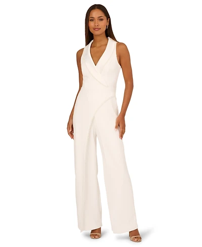 Adrianna Papell Women's Imitation Pearl Crepe Tuxedo Jumpsuit