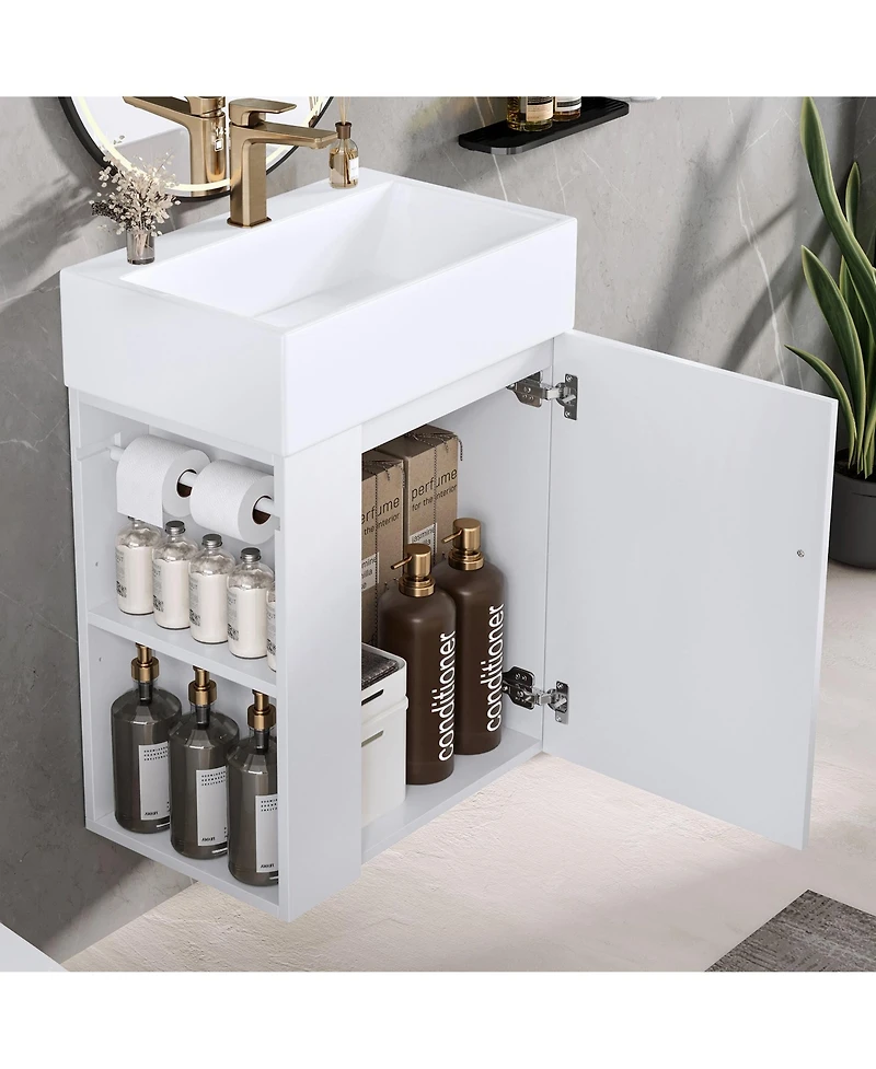 Boyel Living 20 Inch Bathroom Vanity with Ceramic Sink, Diamond Pattern Door, Gold Handle, Side Storage Shelves, Modern Cabinet Towel Bar