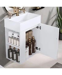 Boyel Living 20 Inch Bathroom Vanity with Ceramic Sink, Diamond Pattern Door, Gold Handle, Side Storage Shelves, Modern Cabinet Towel Bar