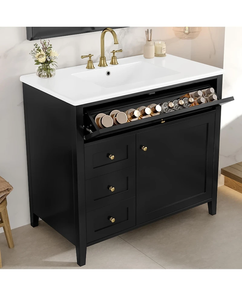 Casainc Bathroom Vanity with Sink 3 Drawers Adjustable Shelf Freestanding Storage Cabinet
