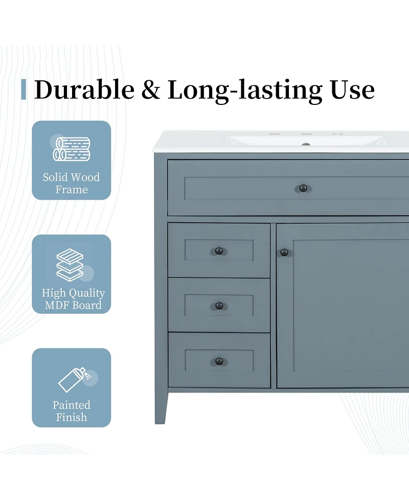 Casainc Bathroom Vanity with Sink 3 Drawers Adjustable Shelf Freestanding Storage Cabinet