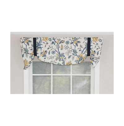 Rlf Home Gianna Suspender Valance White. 3" Rod Pocket, contrast ribbon Tie. 50"W x 17"L
