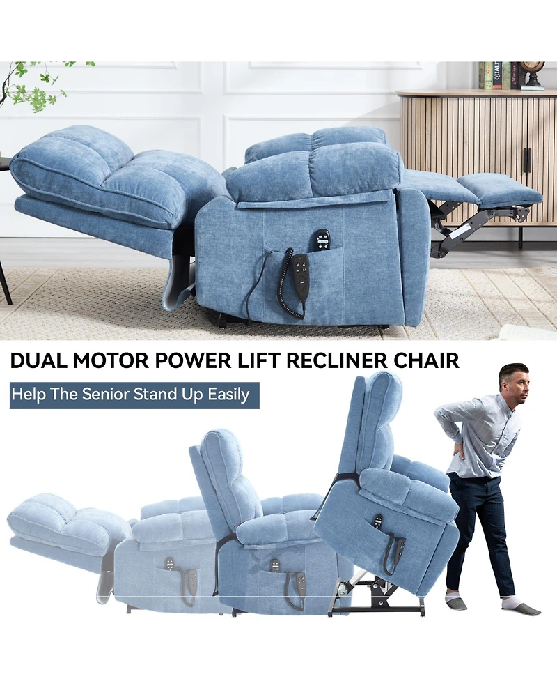 Heat Massage Dual Motor Infinite Position Up to 350 Lbs Large Electric Power Lift Recliners with Hidden Cup Holders, Power-Remote