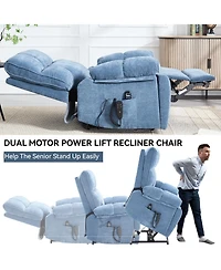 Heat Massage Dual Motor Infinite Position Up to 350 Lbs Large Electric Power Lift Recliners with Hidden Cup Holders, Power-Remote