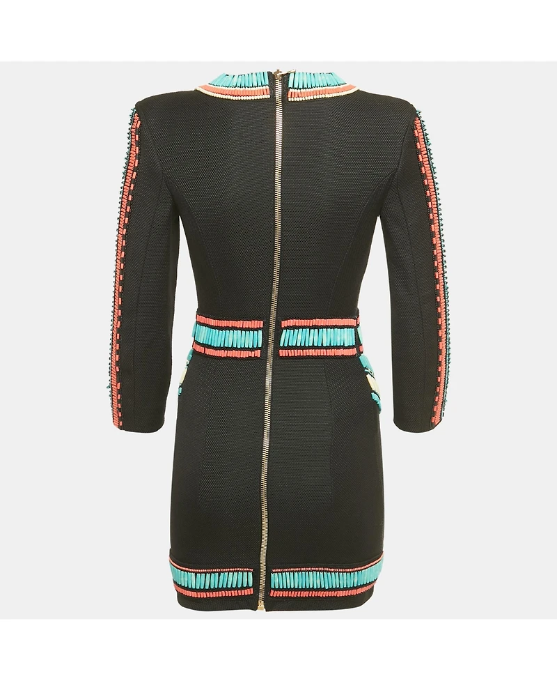 Pre-Owned Balmain Women's Black Beaded Canvas Mini Dress