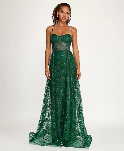 Say Yes Juniors' Glitter Sequin Walk-Through Gown