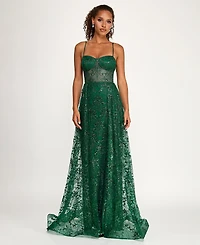 Say Yes Juniors' Glitter Sequin Walk-Through Gown