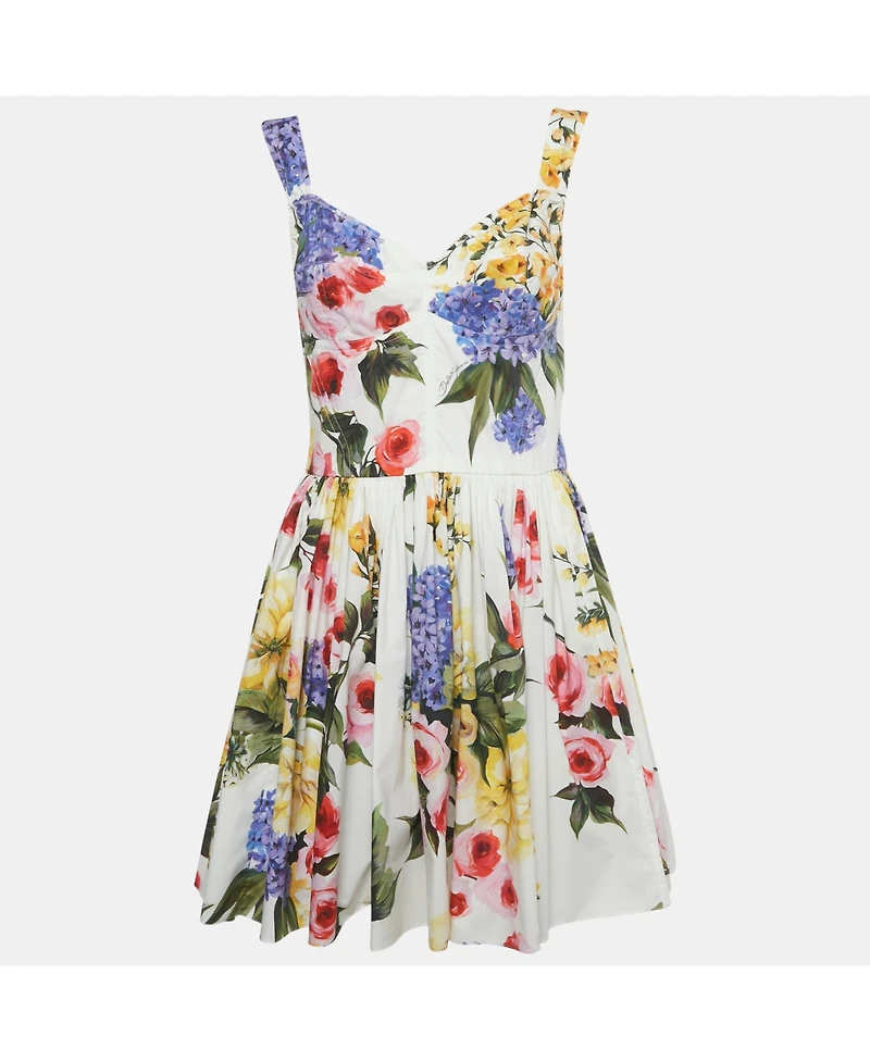 Pre-Owned Dolce & Gabbana Women's White Floral Print Cotton Blend Mini Dress