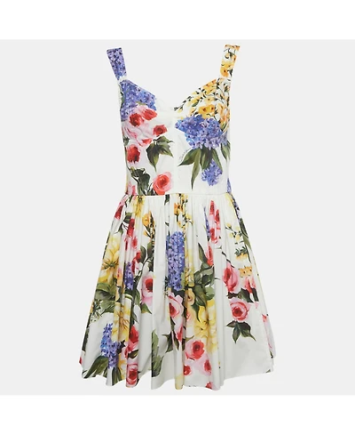 Pre-Owned Dolce & Gabbana Women's White Floral Print Cotton Blend Mini Dress