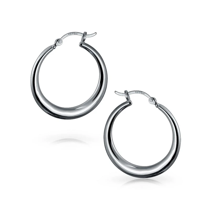 Bling Jewelry Set of 2 Hollow Puff Tube Round 1.75" Hinged Notched Post & 1" Endless Hoop Earrings Sterling Silver