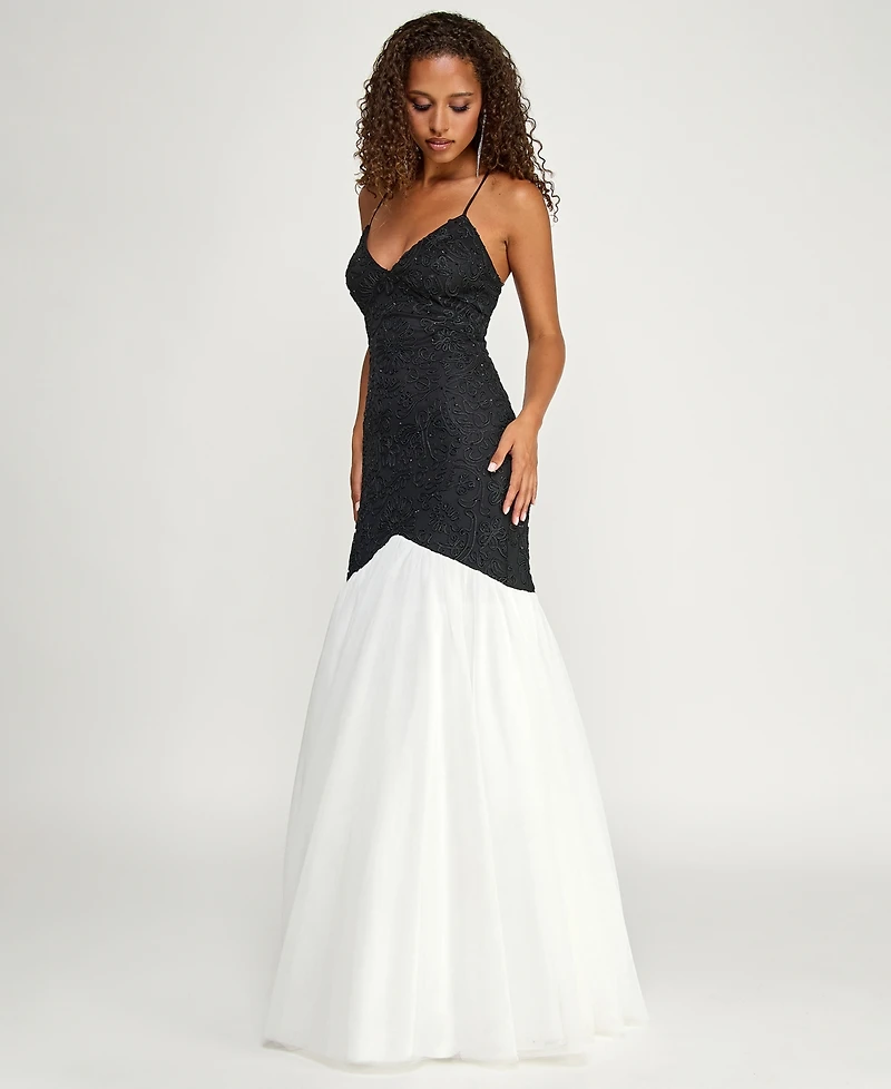 City Studios Juniors' Corded Lace-Up Drop Waist Gown