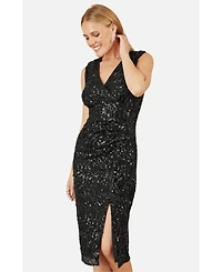 Yumi Women's Sequin Fitted Wrap Dress With Split Hem