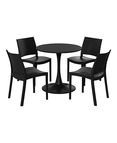 WestinTrends 5-Piece Indoor Outdoor Round Metal Patio Dining Table Set With Stackable Side Chairs