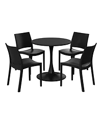 WestinTrends 5-Piece Indoor Outdoor Round Metal Patio Dining Table Set With Stackable Side Chairs