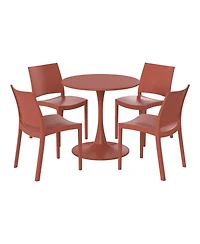 WestinTrends 5-Piece Indoor Outdoor Round Metal Patio Dining Table Set With Stackable Side Chairs