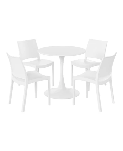WestinTrends 5-Piece Indoor Outdoor Round Metal Patio Dining Table Set With Stackable Patio Dining Side Chairs