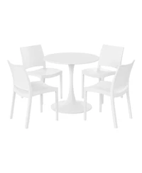 WestinTrends 5-Piece Indoor Outdoor Round Metal Patio Dining Table Set With Stackable Patio Dining Side Chairs