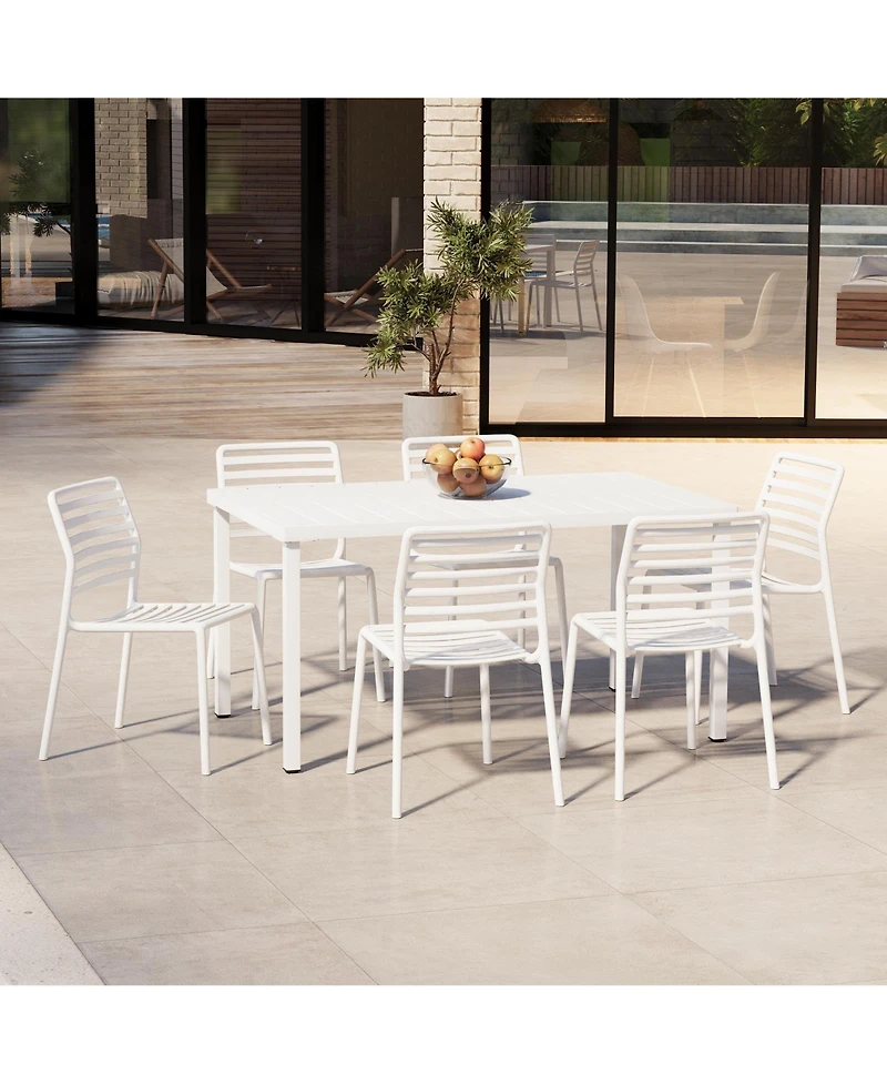 WestinTrends 7-Piece Metal Rectangular Patio Dining Table Set With Stackable Plastic Dining Chairs For 6