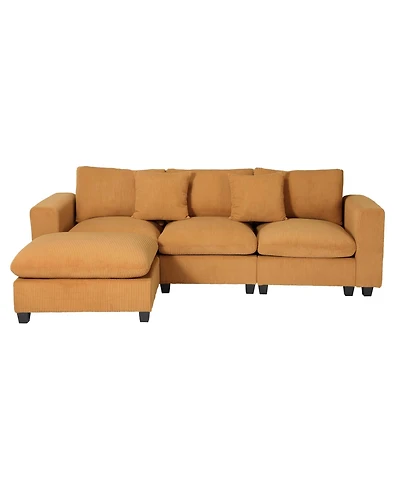 99" Modular Corduroy L-Shaped Sectional Sofa and Chaise With Usb/Type-c Ports and Side Pockets