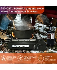 Aofar Dual Fuel Camping Stove – 10,000 Btu Portable Propane & Butane Stove with Windblocker, Auto Ignition & Carrying Case (Fuel Not Included)