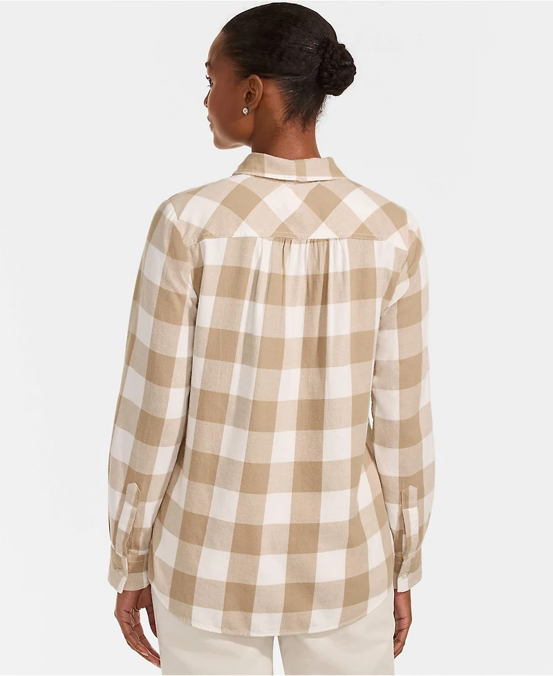 Lands' End Women's Flannel Boyfriend Long Sleeve Shirt