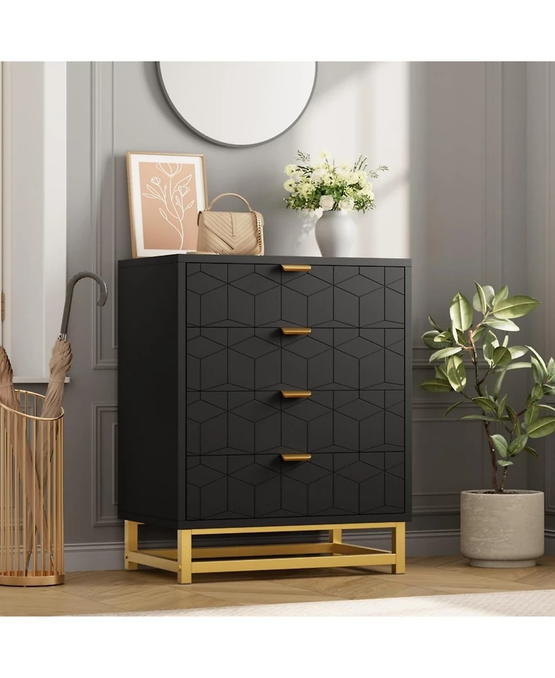 gaomon 4 Drawer Dresser for Bedroom, Modern Chest with Gold Metal Handles, Storage Living Room, Hallway, Entryway