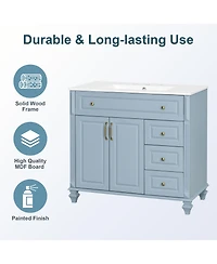 Casainc Solid Wood Vanity with Sink 3 Drawers 2 Doors Flip Drawer