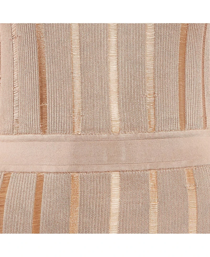 Pre-Owned Balmain Women's Dark Beige Stretch Knit Sleeveless Bodycon Mini Dress