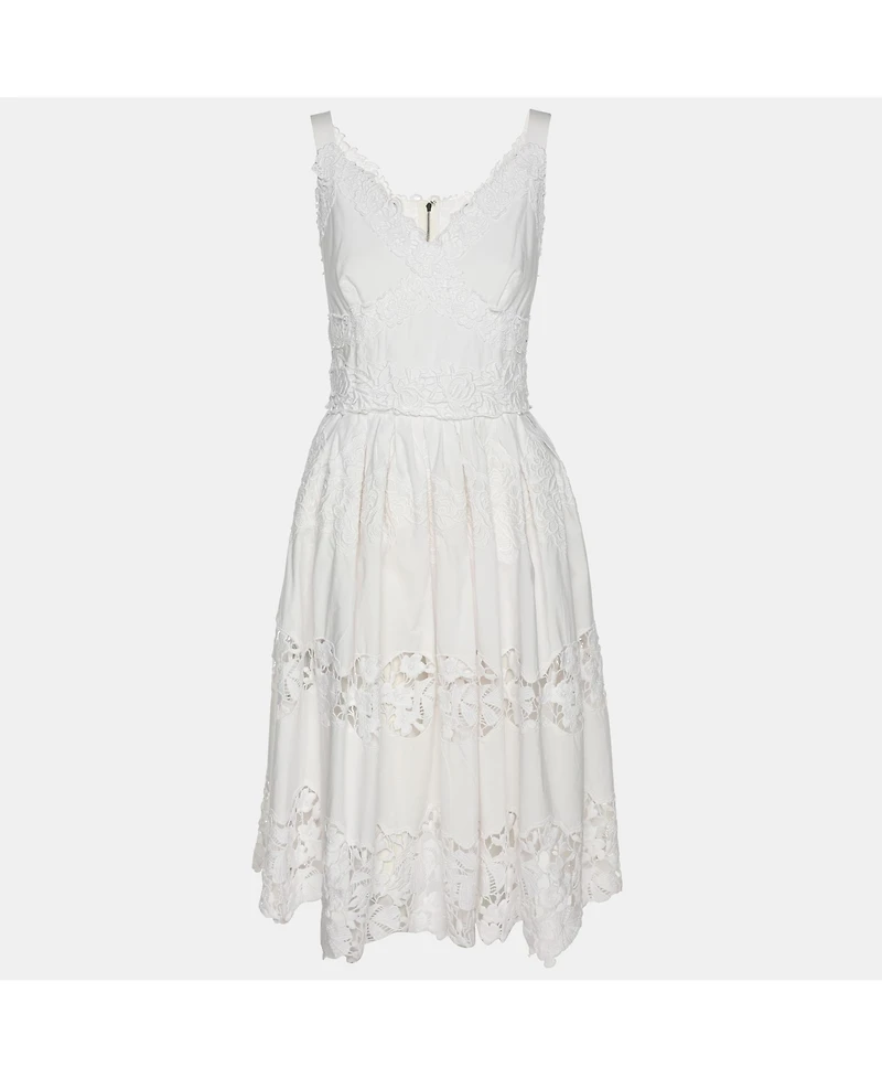 Pre-Owned Dolce & Gabbana Women's White Floral Embroidered Midi Dress