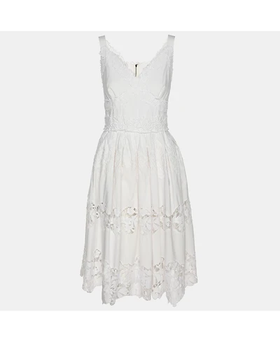 Pre-Owned Dolce & Gabbana Women's White Floral Embroidered Midi Dress