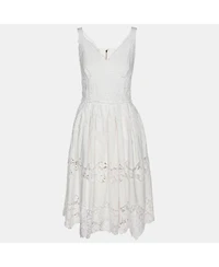 Pre-Owned Dolce & Gabbana Women's White Floral Embroidered Midi Dress