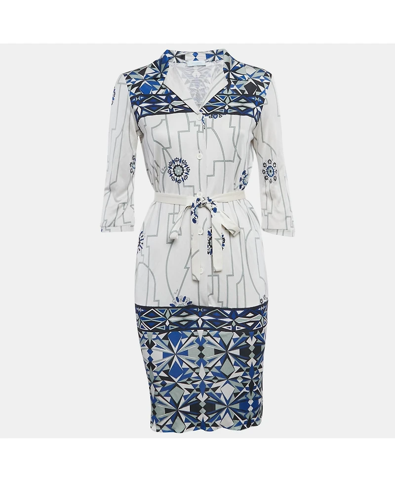 Pre-Owned Emilio Pucci Women's Firenze White Printed Silk Short Dress
