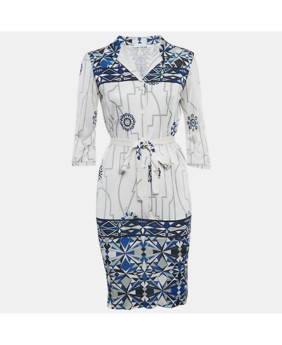 Pre-Owned Emilio Pucci Women's Firenze White Printed Silk Short Dress