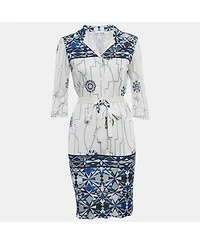 Pre-Owned Emilio Pucci Women's Firenze White Printed Silk Short Dress