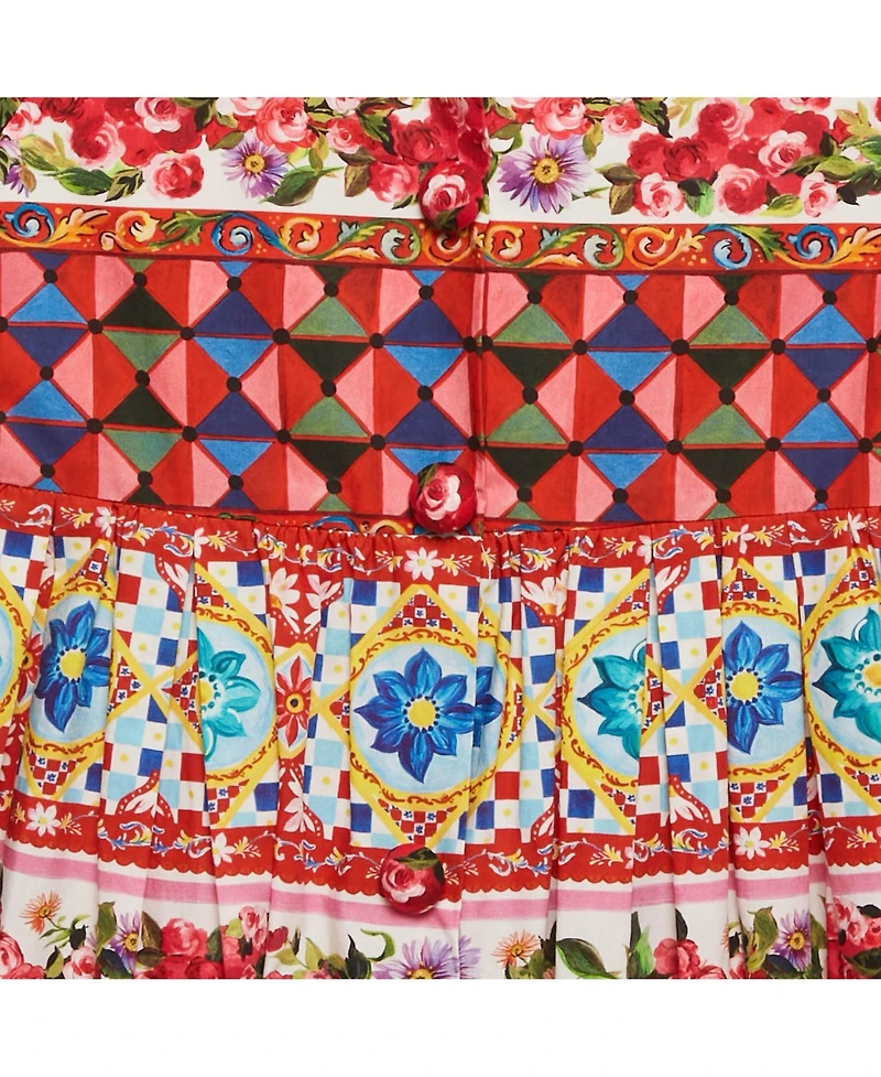 Pre-Owned Dolce & Gabbana Women's Multicolor Carretto Con Rose Print Cotton Flouce Dress