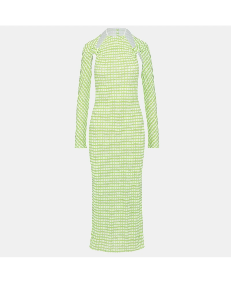 Pre-Owned Jacquemus Women's Green Checkered Print Jersey La Robe Nodi Midi Dress