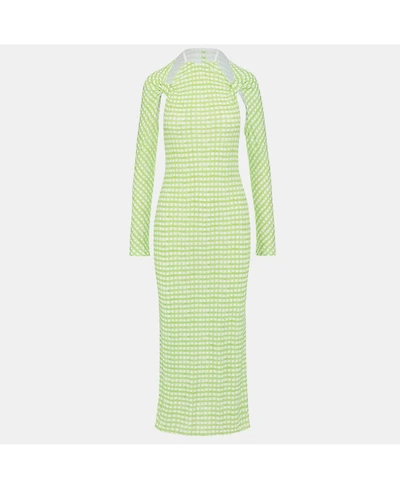 Pre-Owned Jacquemus Women's Green Checkered Print Jersey La Robe Nodi Midi Dress