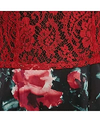 Pre-Owned Dolce & Gabbana Women's Red/black Lace And Floral Print Crepe Mini Dress