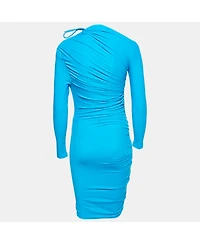 Pre-Owned Balenciaga Women's Blue Jersey Ruched Asymmetric Mini Dress
