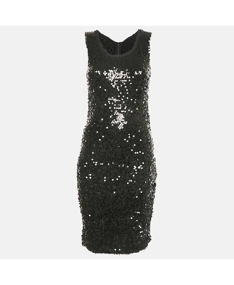 Pre-Owned Dolce & Gabbana Women's Black Sequin Mesh Sleeveless Short Dress