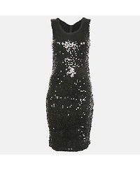 Pre-Owned Dolce & Gabbana Women's Black Sequin Mesh Sleeveless Short Dress