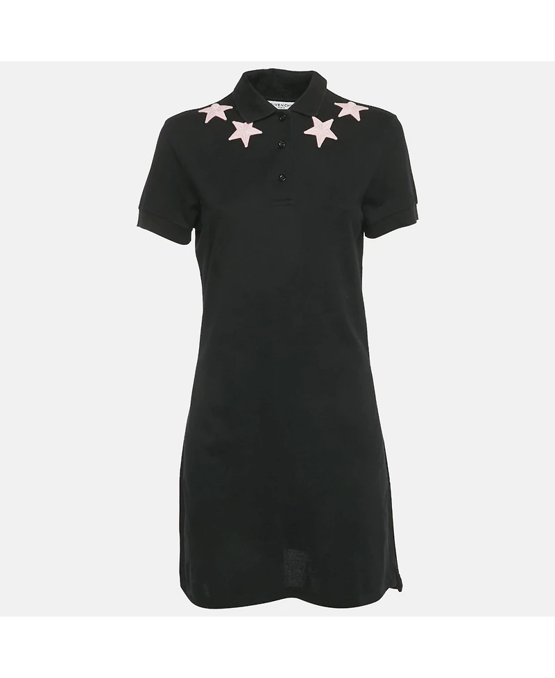 Pre-Owned Givenchy Women's Black Stars Applique Pique Polo Dress
