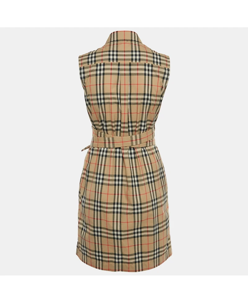 Pre-Owned Burberry Women's Beige Vintage Check Print Cotton Wrap Around Mini Dress